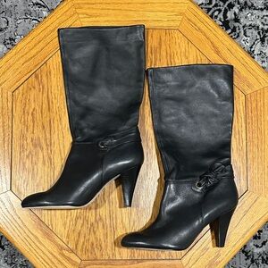 *ARTURO CHIANG* Classic Black Sonora Mid-Calf Leather Heeled Boots Size 9